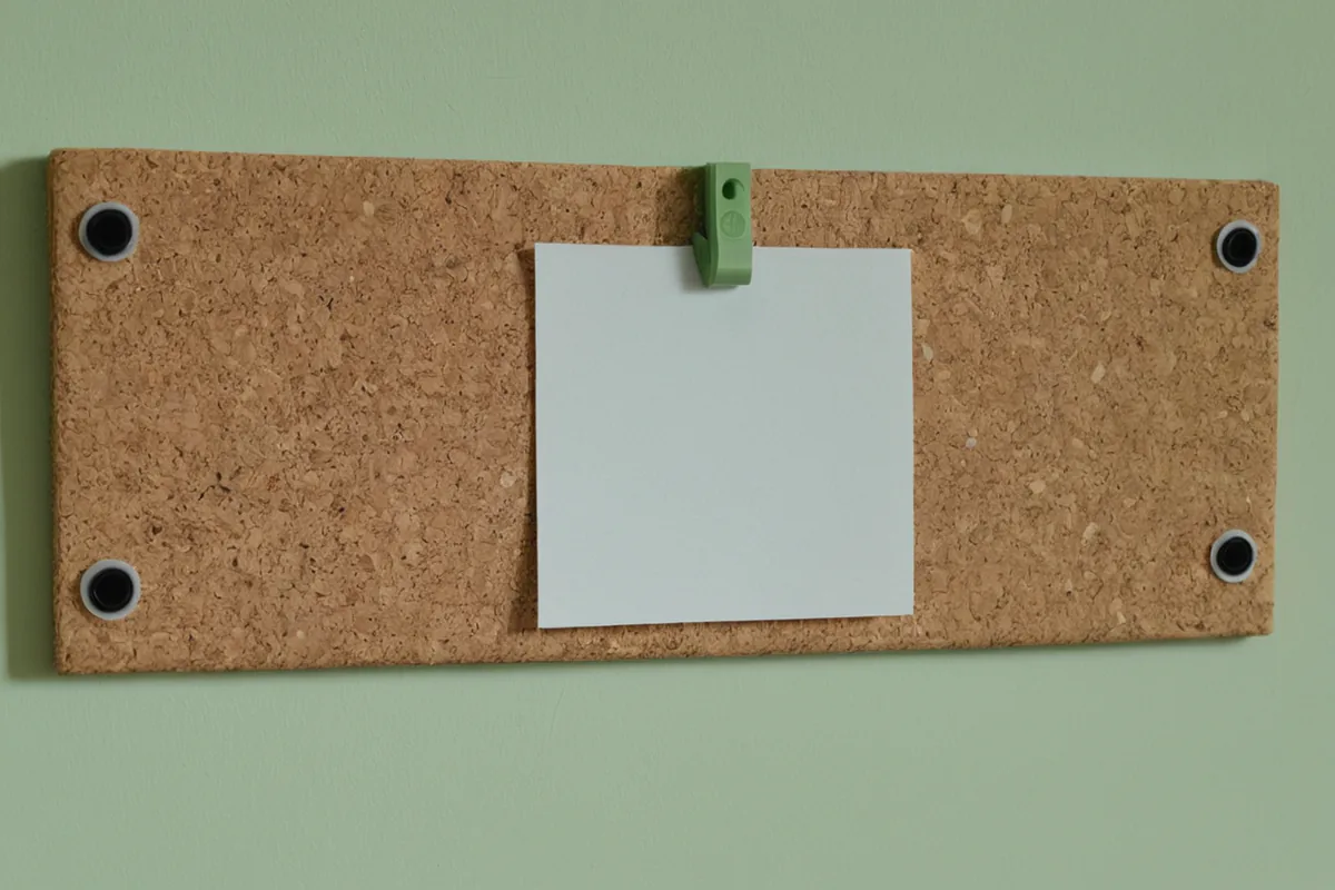 A simple household command wall with a calendar, paper pocket, and markers