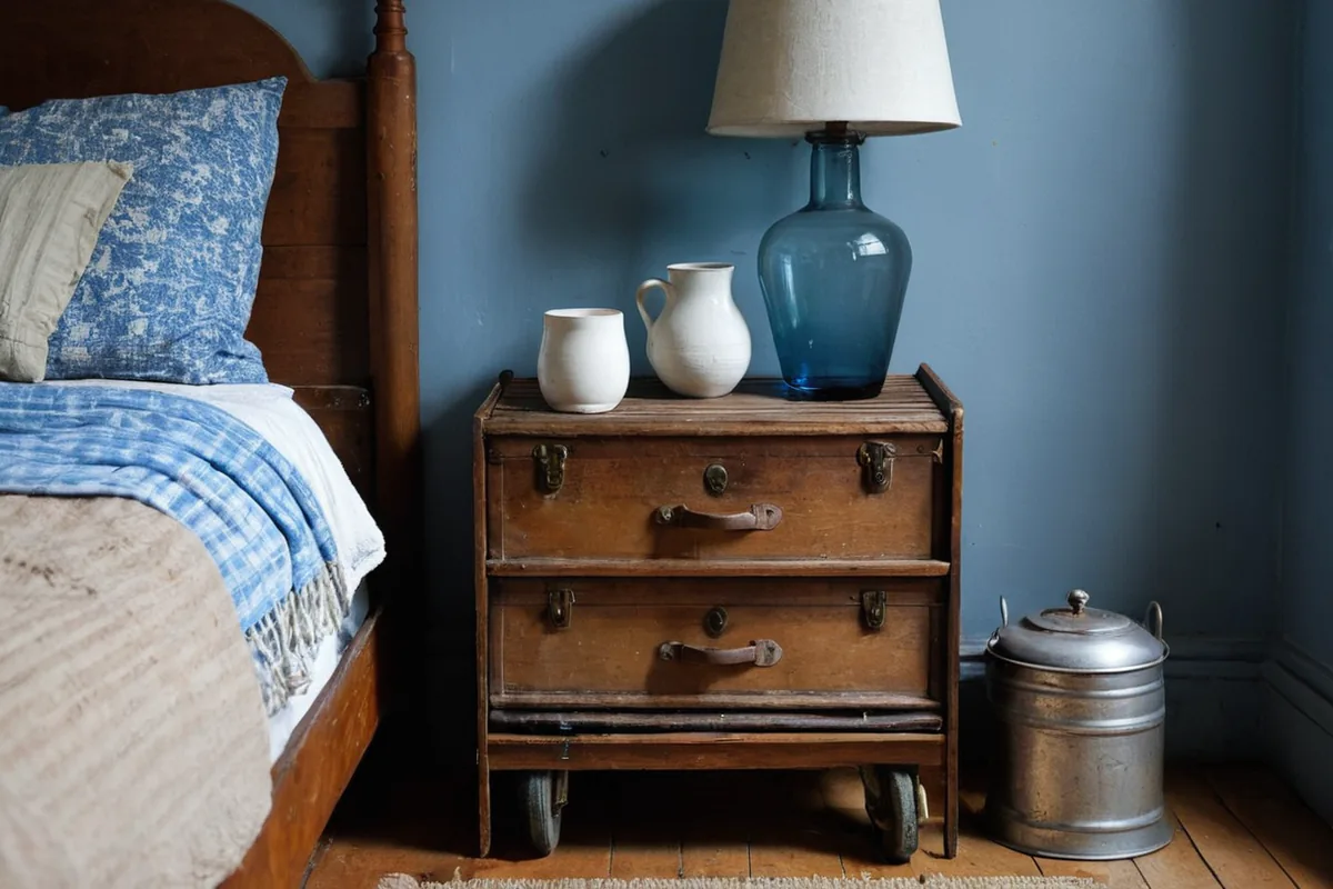A modest guest corner with fresh towels, a lamp, water, and space for a bag
