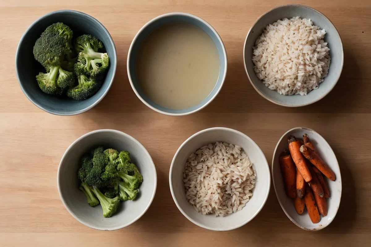 Simple grain, vegetable, and protein components ready to become flexible dinners