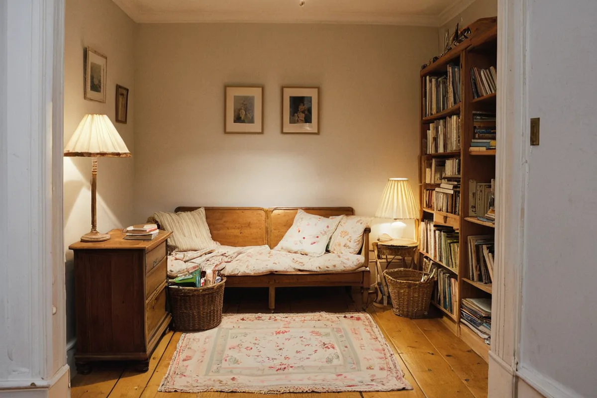 An empty drawer, luggage-height bench, and clear path beside a guest bed